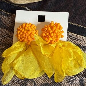 Yellow Beaded Floral Drop Earrings